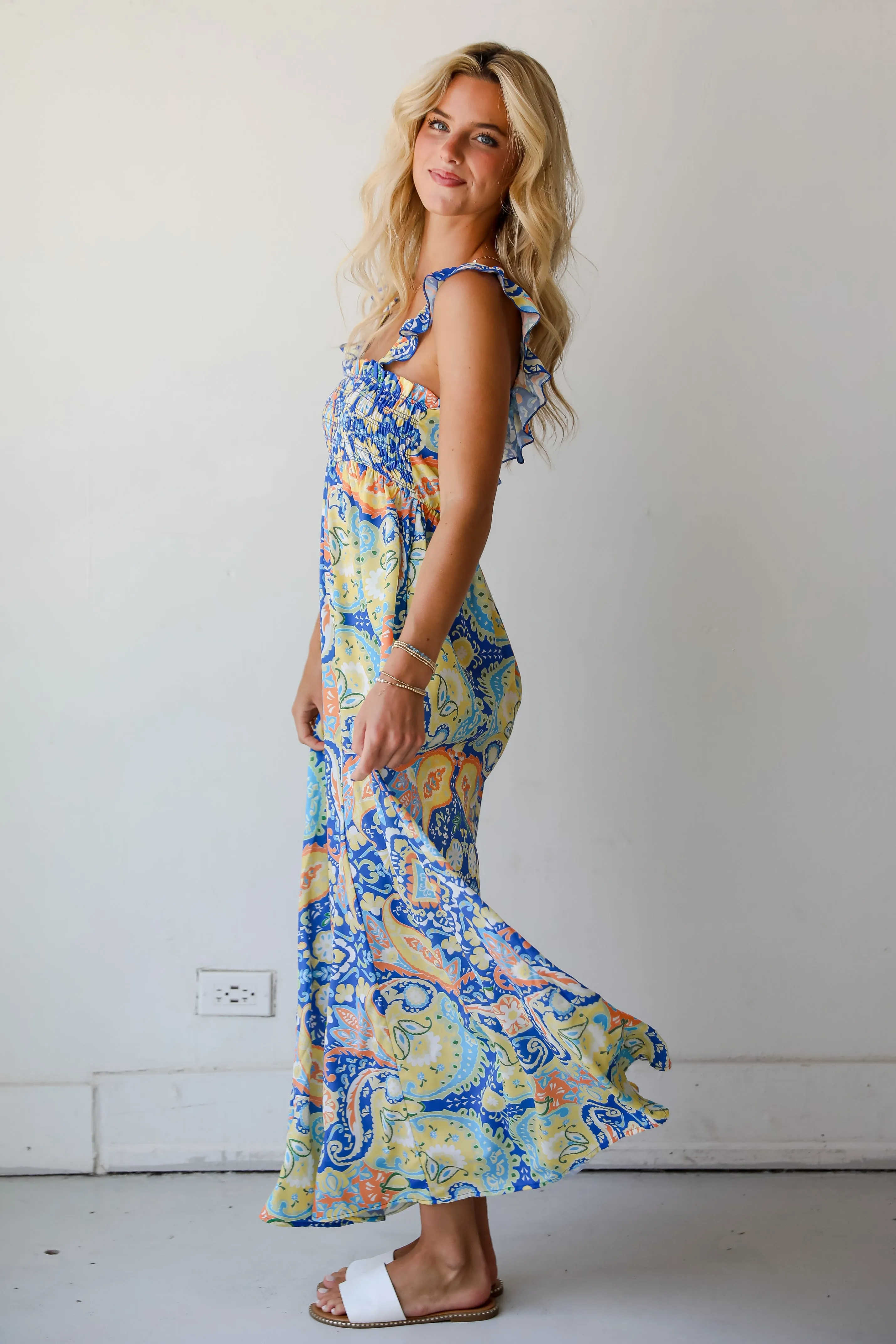 FINAL SALE - Utterly Eye-Catching Blue Paisley Maxi Dress