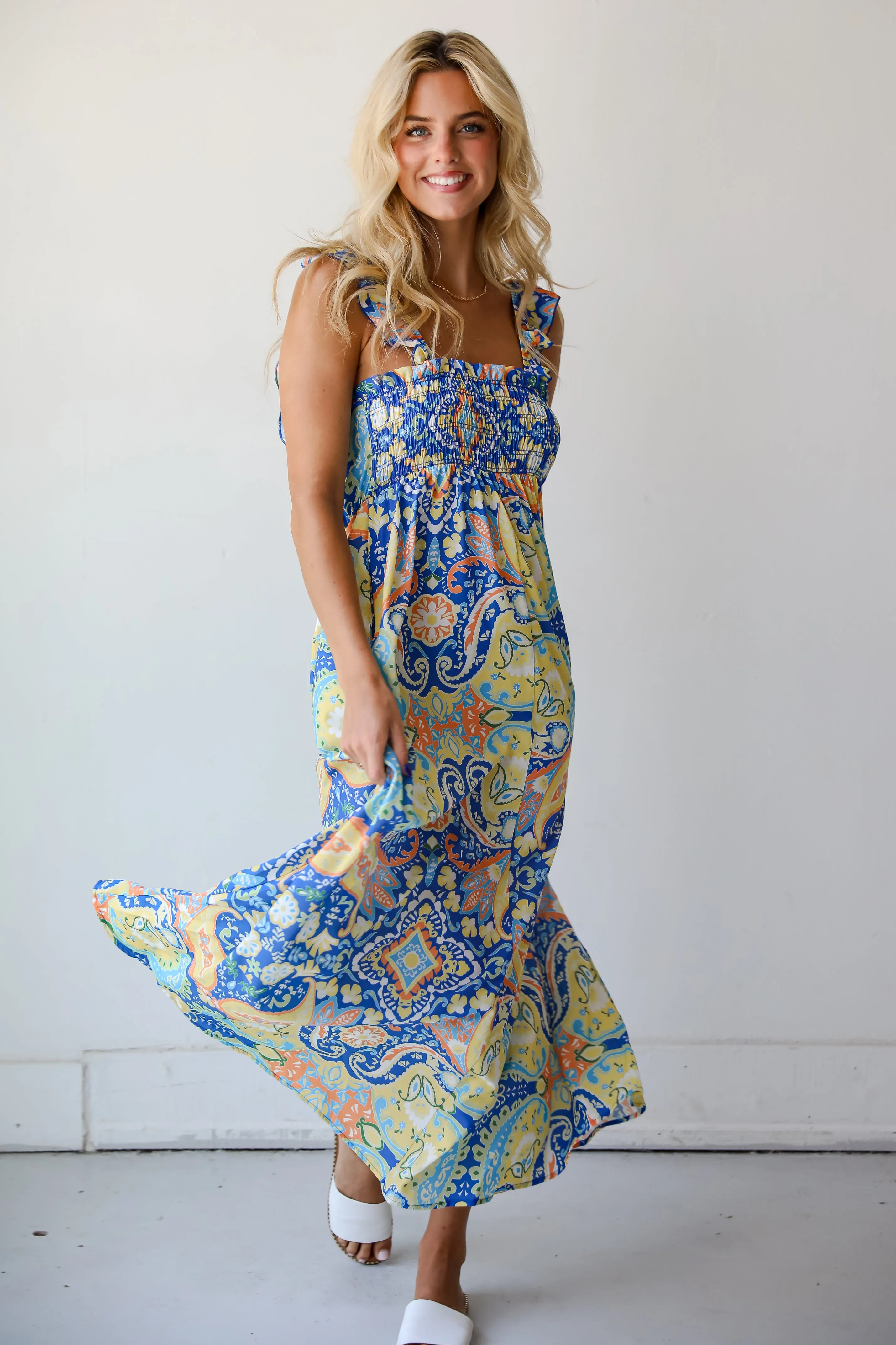 FINAL SALE - Utterly Eye-Catching Blue Paisley Maxi Dress