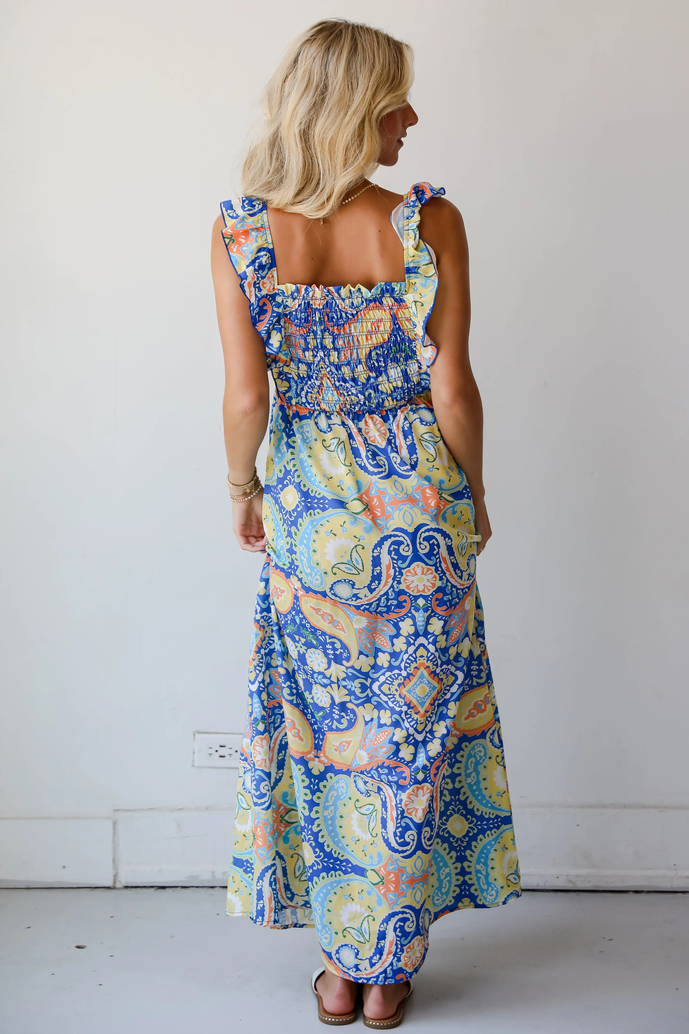 FINAL SALE - Utterly Eye-Catching Blue Paisley Maxi Dress