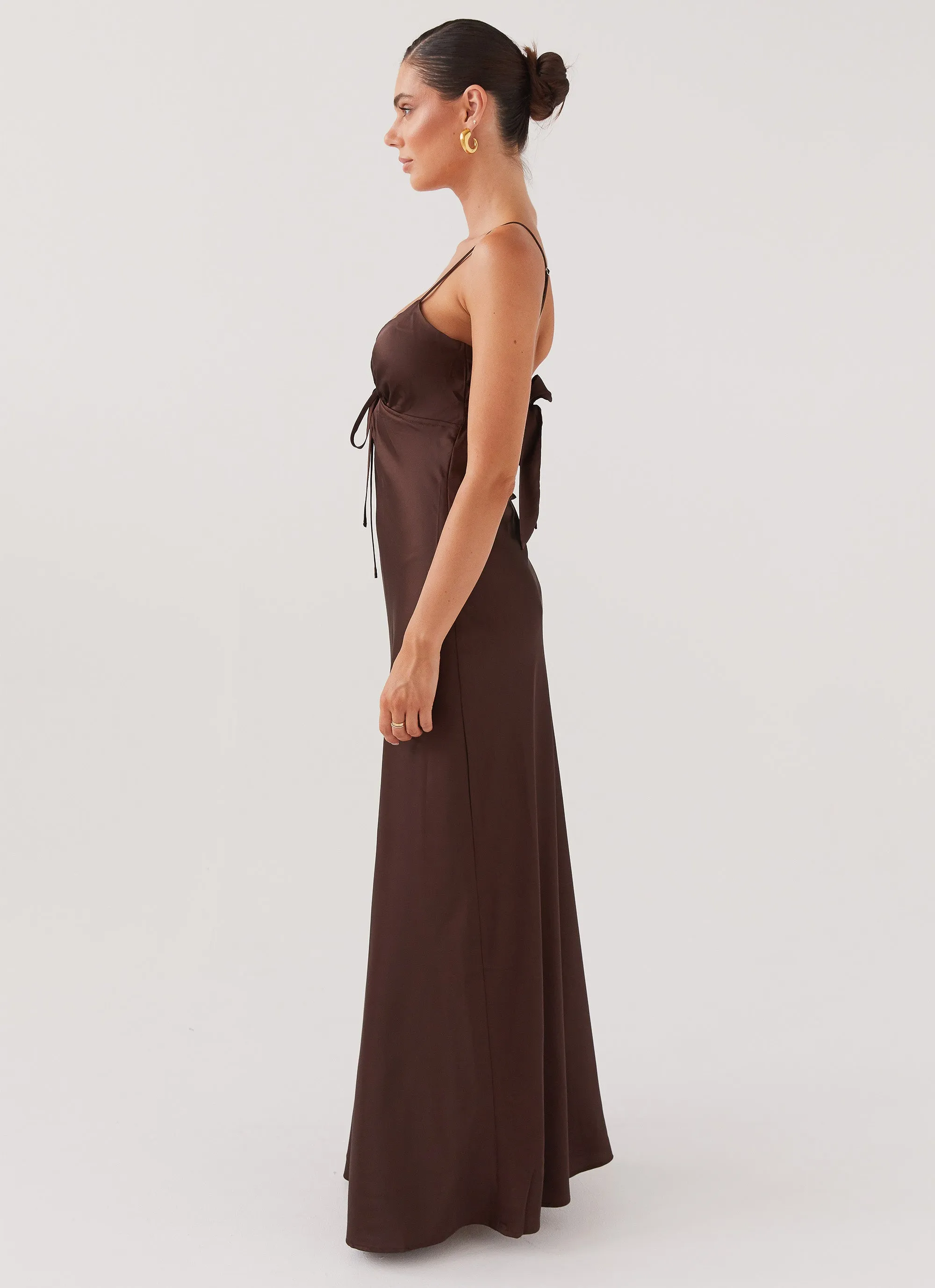 Flora Satin Maxi Dress - Chocolate