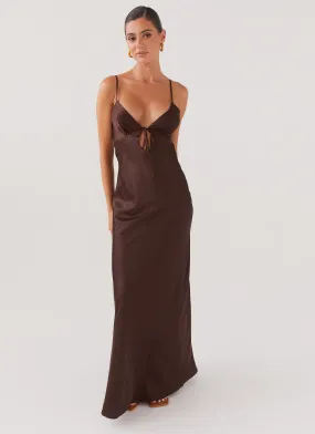 Flora Satin Maxi Dress - Chocolate