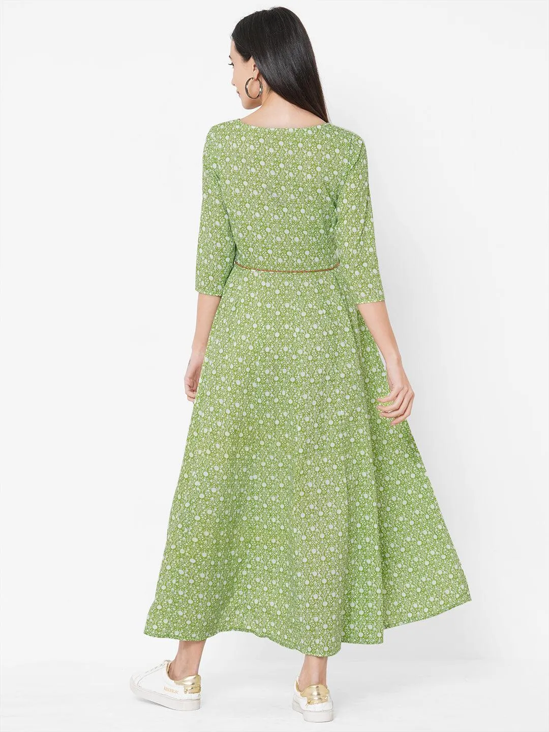 Floral Dense Printed & Embroidered Maxi - Green