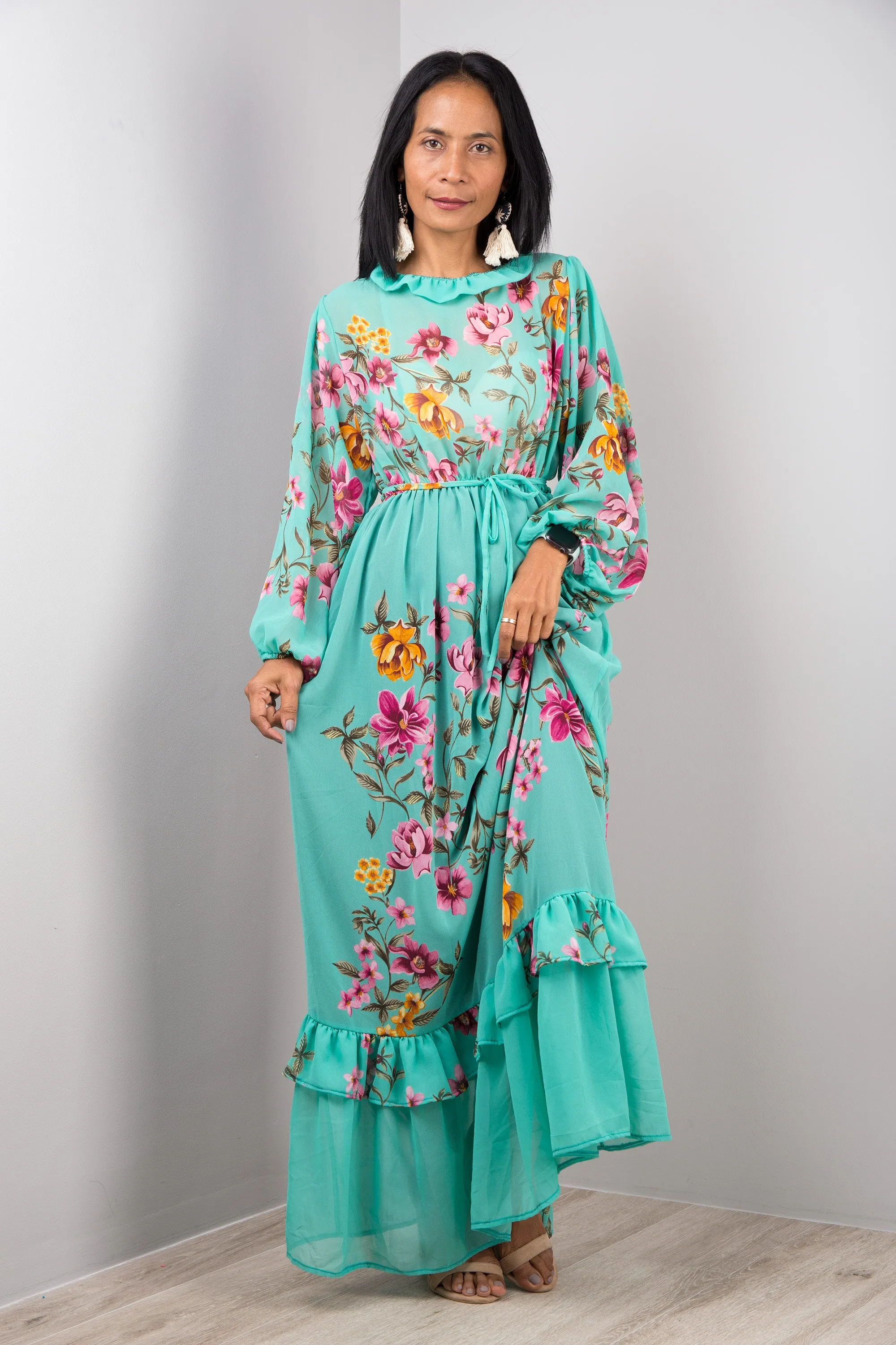 Floral Maxi Chiffon Dress