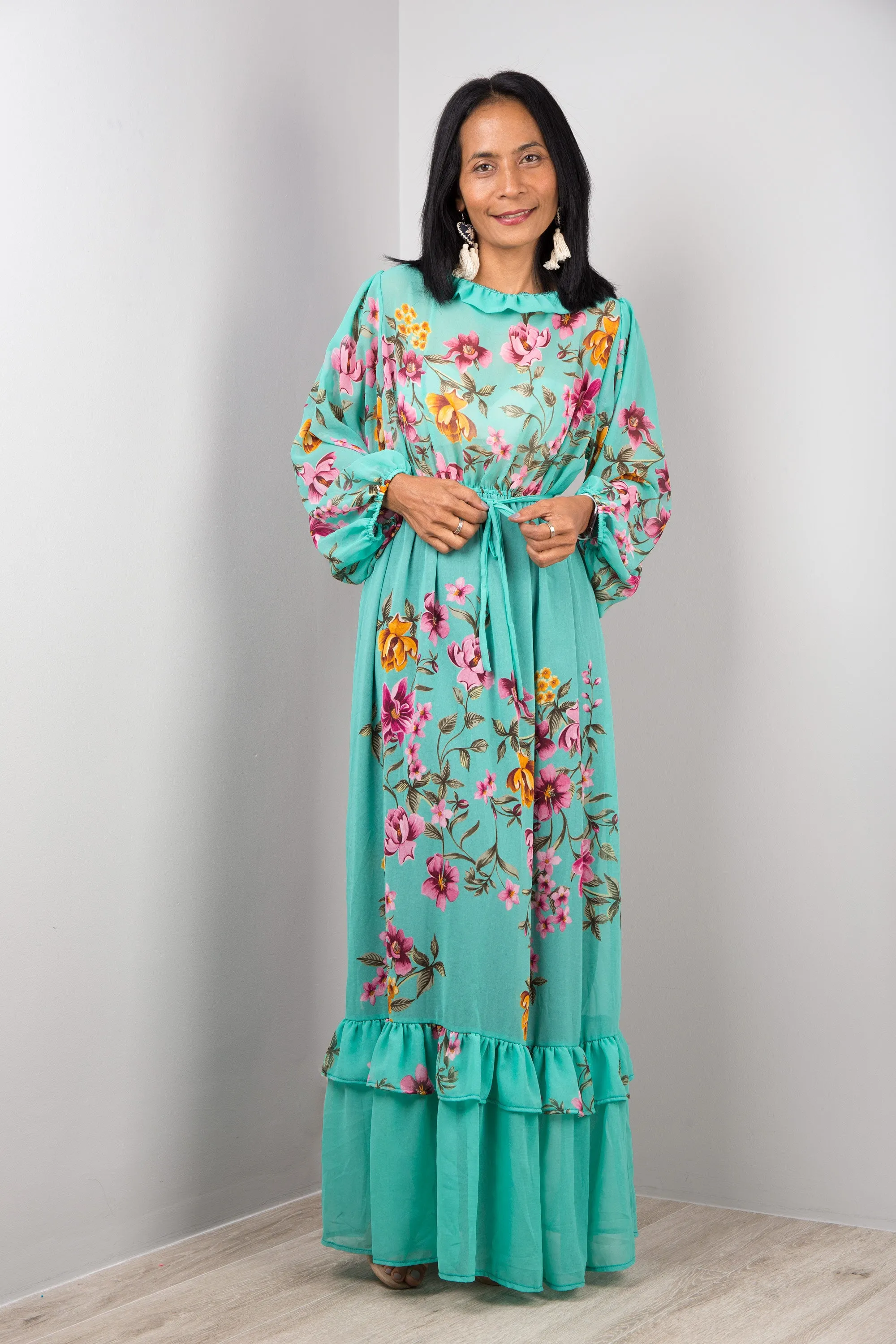 Floral Maxi Chiffon Dress