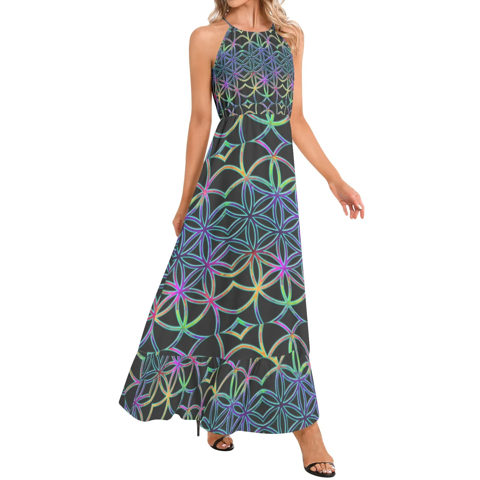 Flower Of Life | Imran | Ruffle Hem Halter Neck Maxi Dress