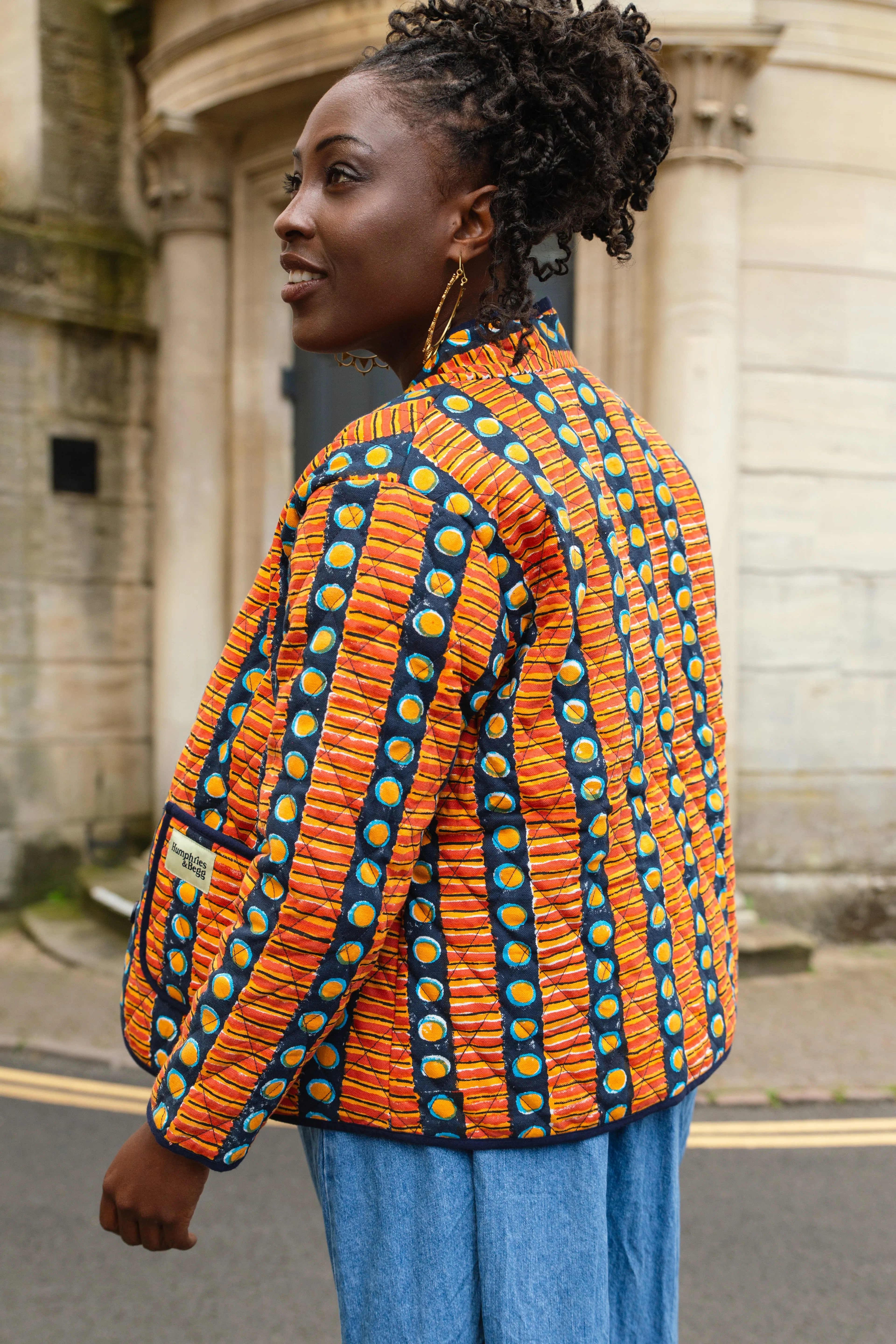 Frankie Quilted Jacket in 'Oranges on Blue'