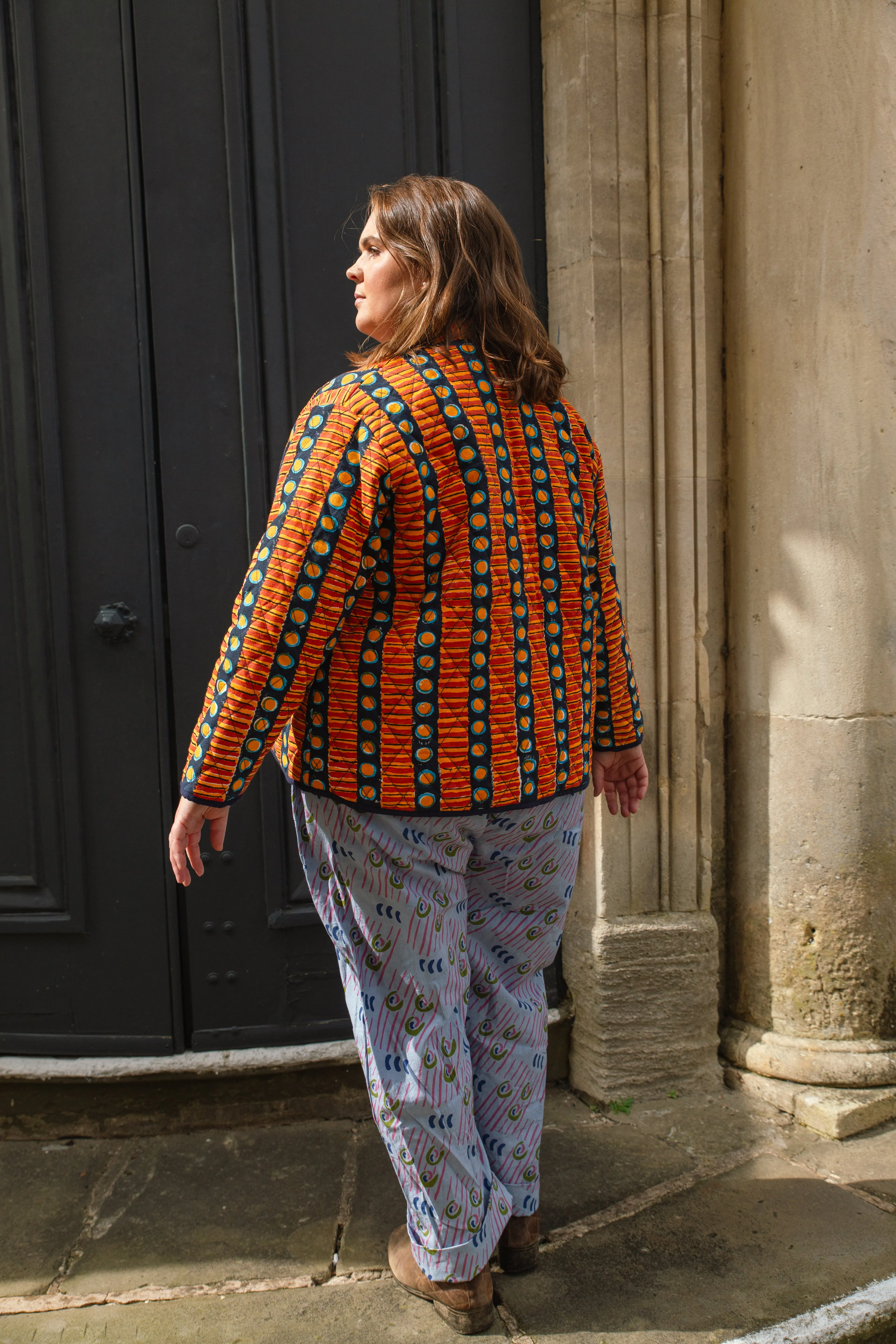 Frankie Quilted Jacket in 'Oranges on Blue'