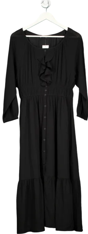 French Connection Black Anna Cora Pleated Button Down Maxi Dress UK XS