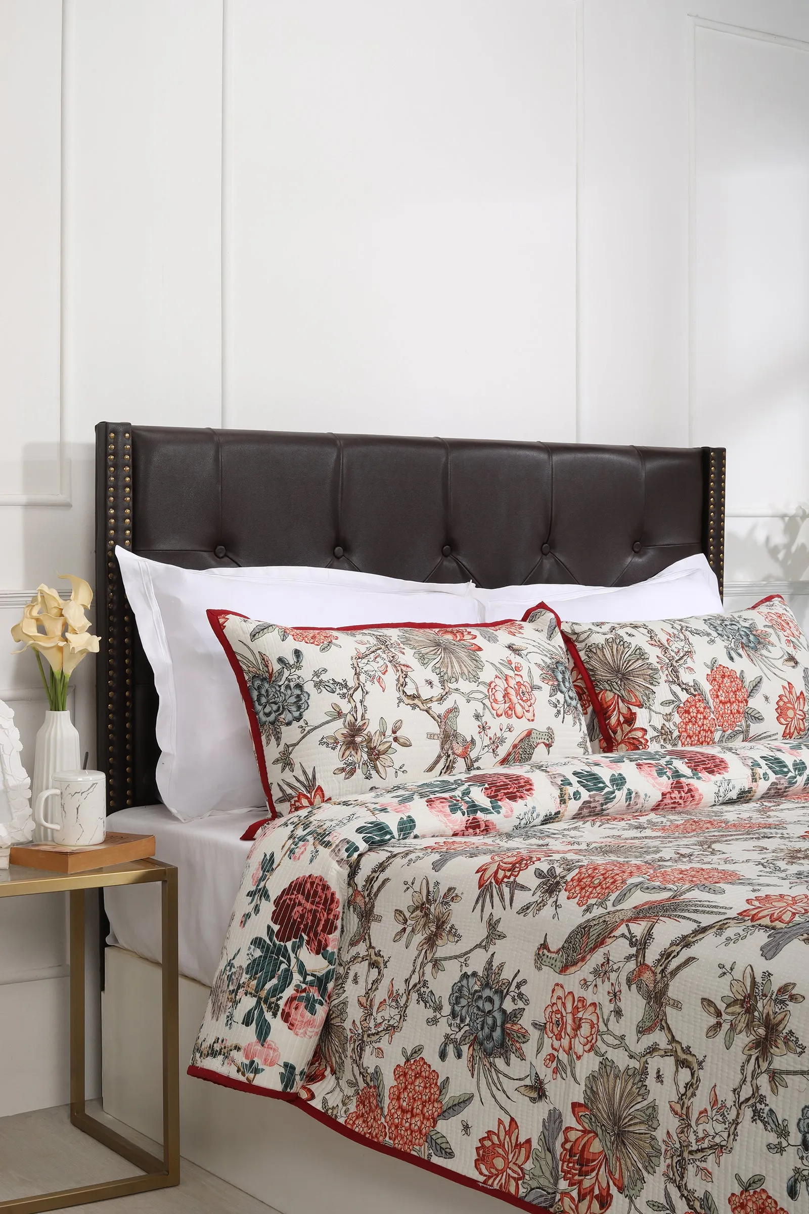 Gardenia Orange Quilted Cotton Bedcover