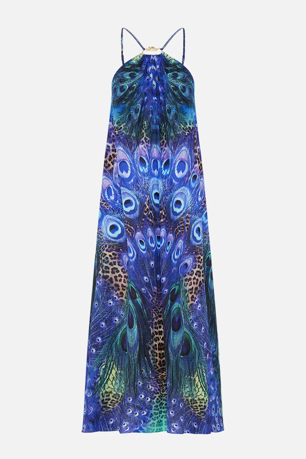 GATHER NECK HARDWARE MAXI DRESS PEACOCK ROCK