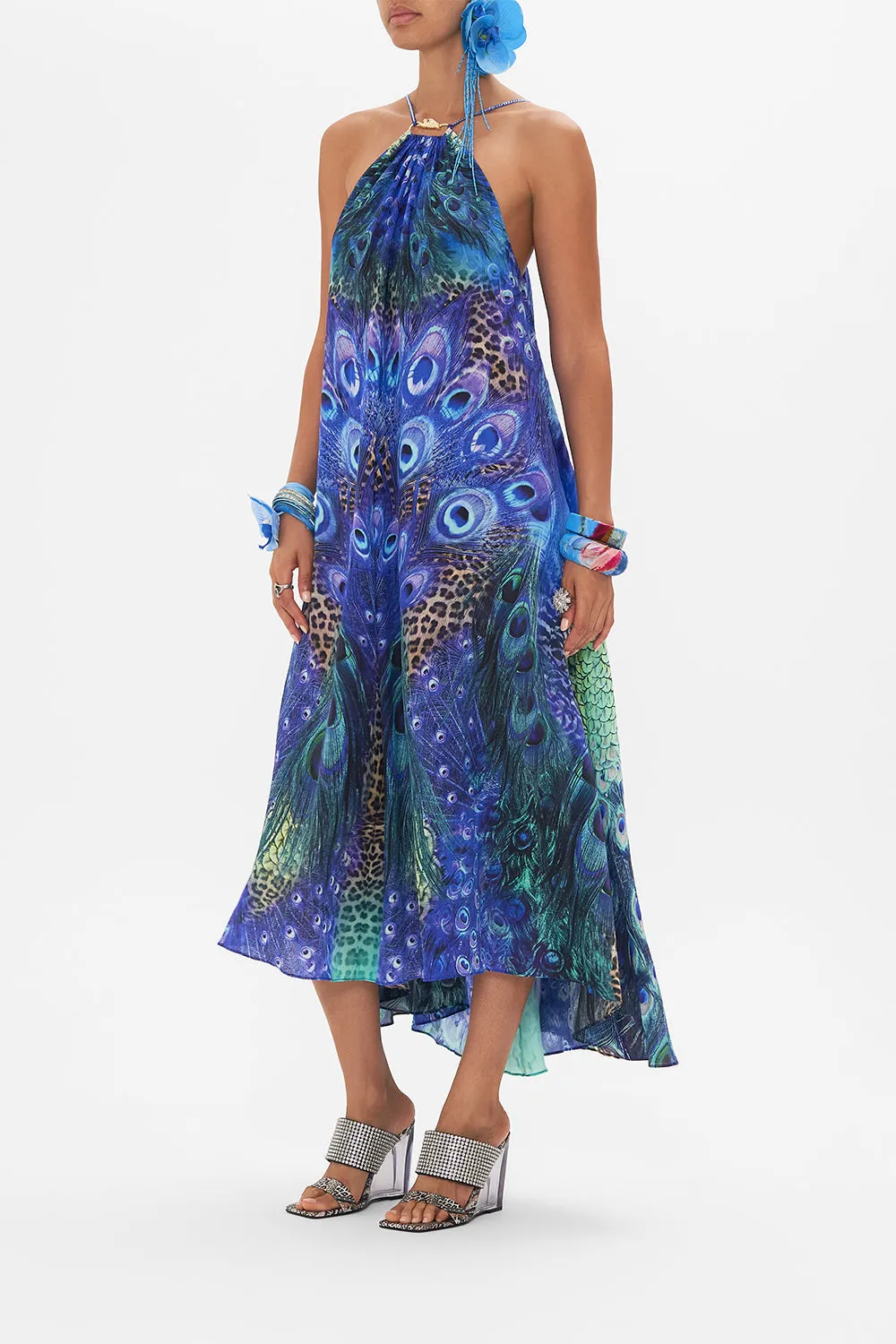 GATHER NECK HARDWARE MAXI DRESS PEACOCK ROCK