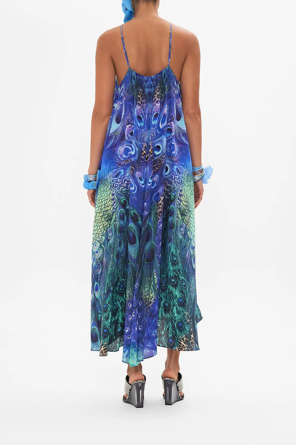 GATHER NECK HARDWARE MAXI DRESS PEACOCK ROCK