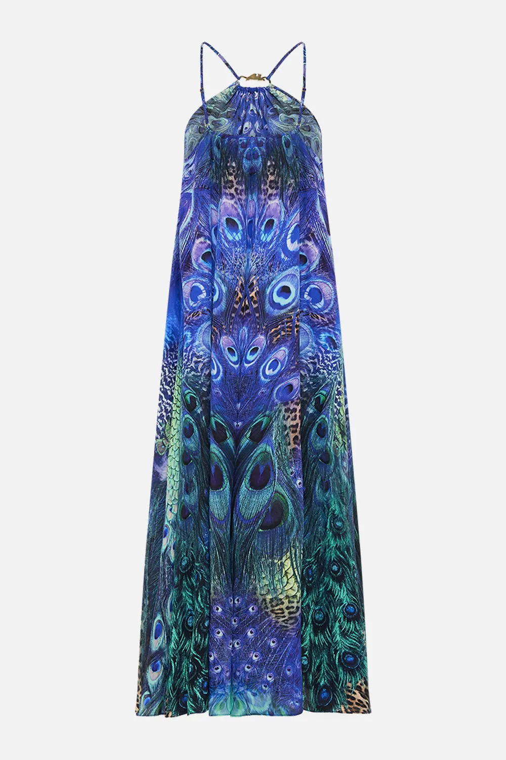 GATHER NECK HARDWARE MAXI DRESS PEACOCK ROCK