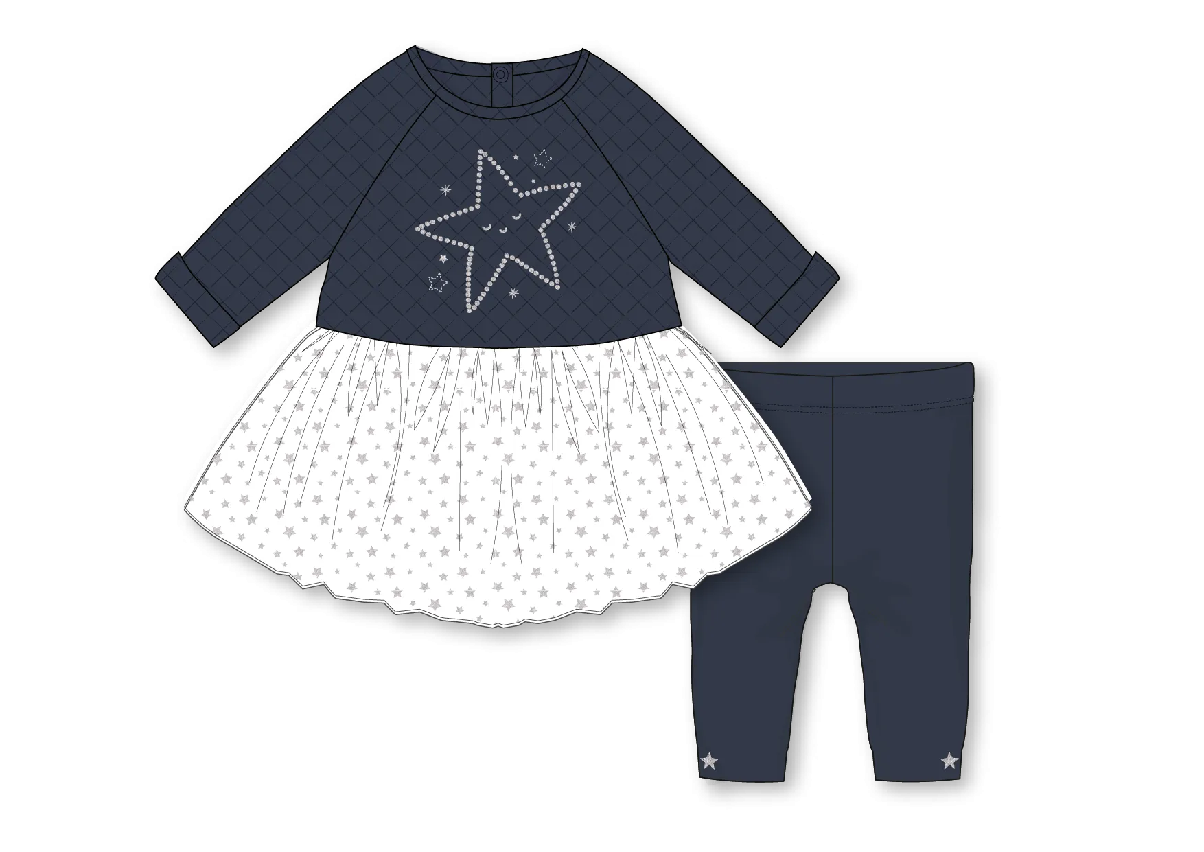 Girls 2 Piece Quilted Dress Set: Star