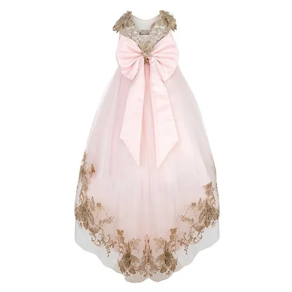 GIRLS EMBROIDERED HIGH-LOW PARTY DRESS - PINK