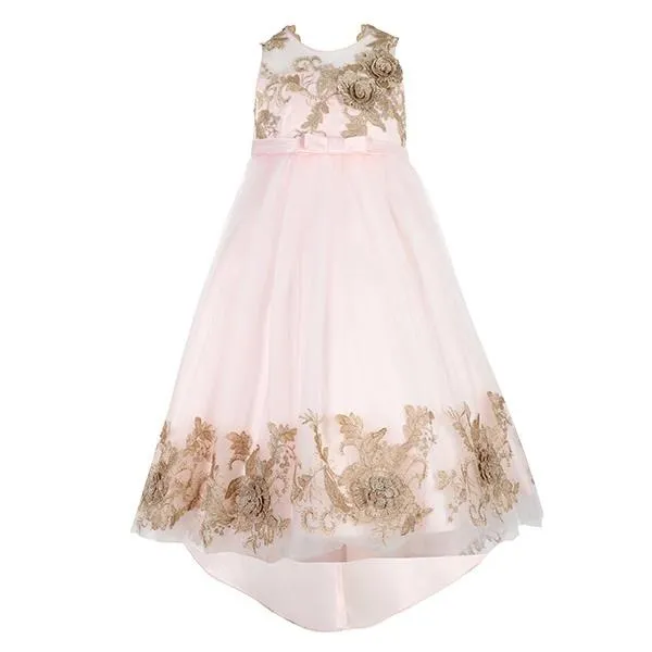 GIRLS EMBROIDERED HIGH-LOW PARTY DRESS - PINK