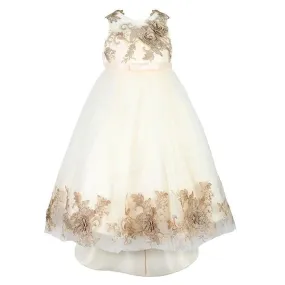 GIRLS GOLD EMBROIDERED HIGH-LOW PARTY DRESS