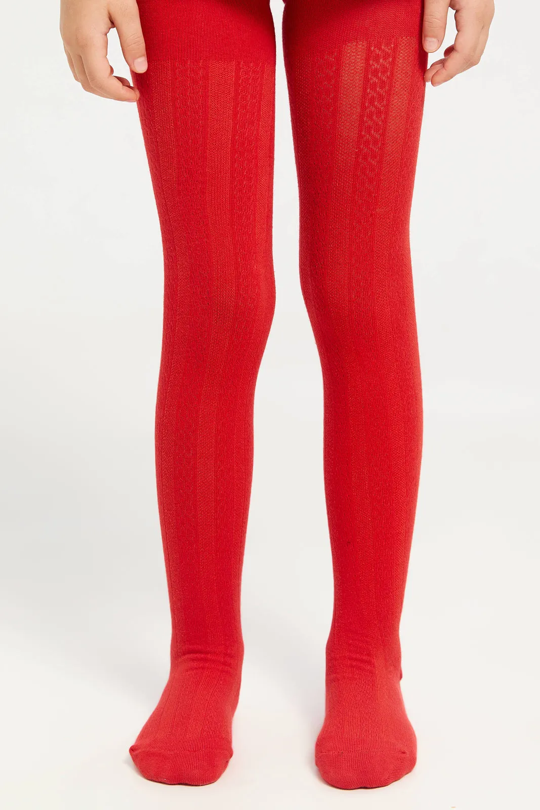 Girls Navy And Red Jacquard Tights Set (2 Piece)