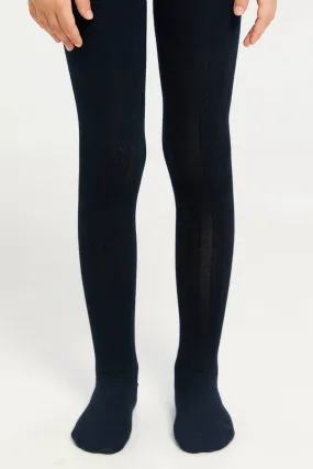 Girls Navy And Red Jacquard Tights Set (2 Piece)