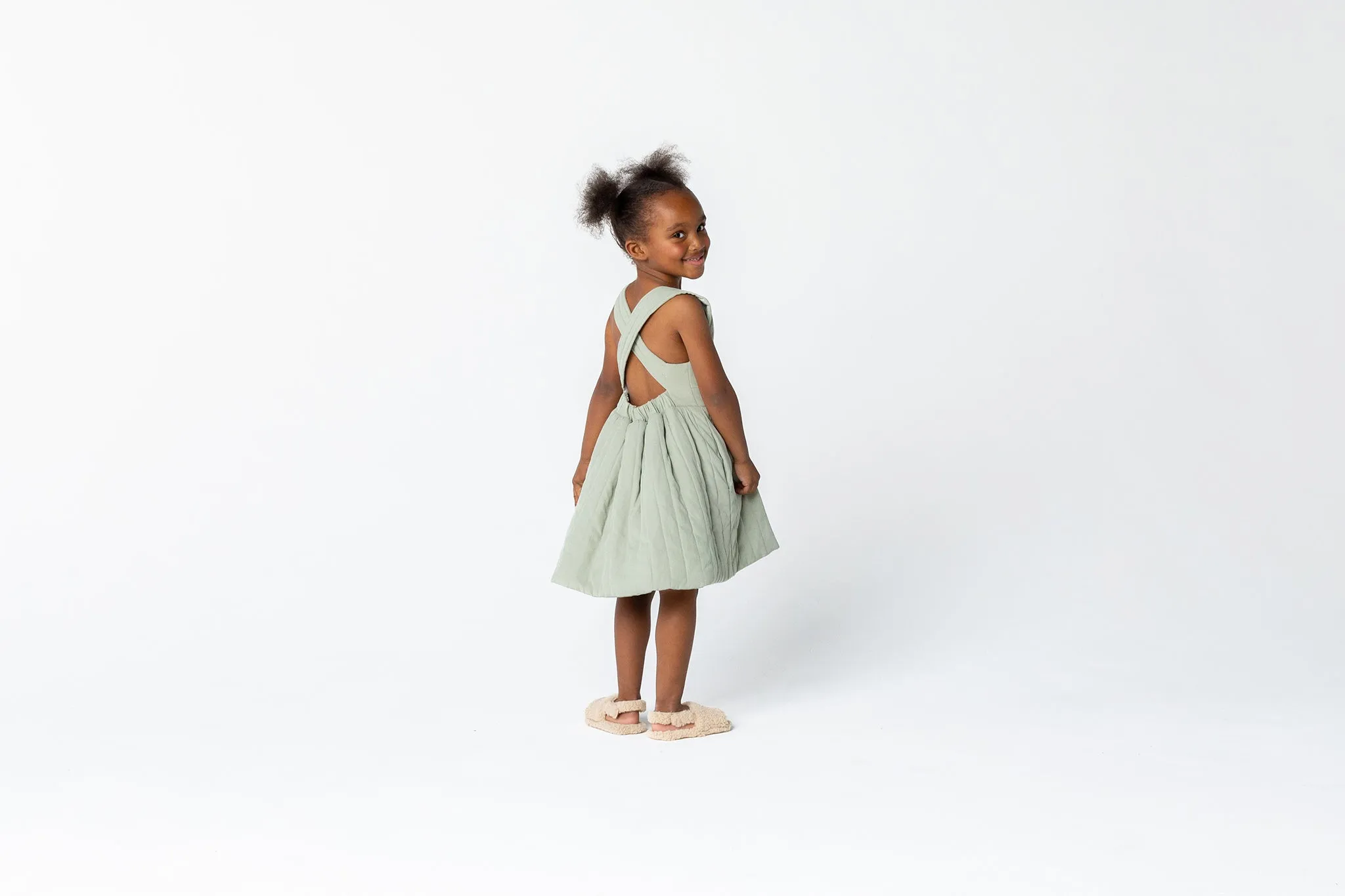 Girls Quilted Poplin Pinafore Dress - Mint