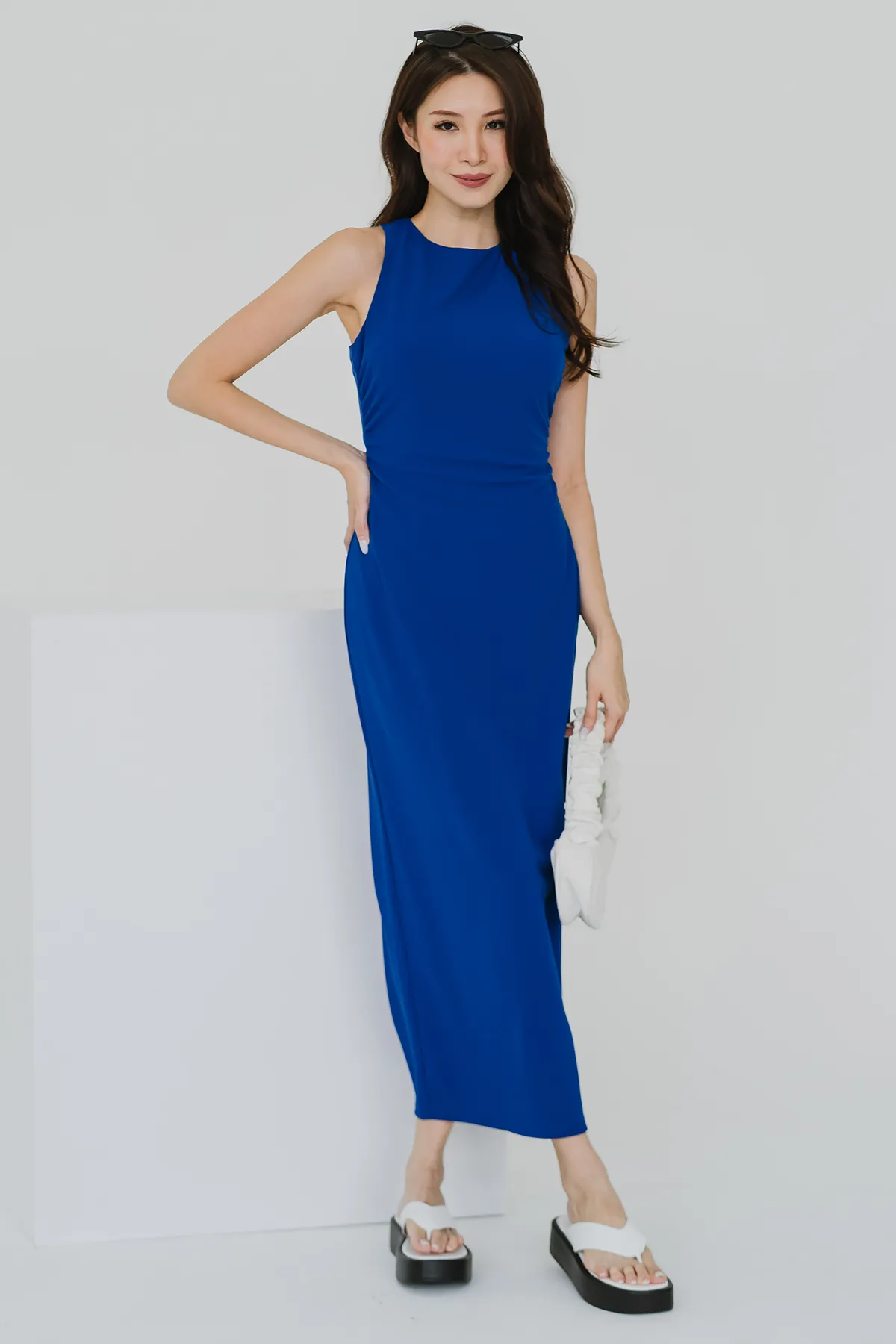 Glamour and Grand Cross Back Maxi Dress (Cobalt Blue)