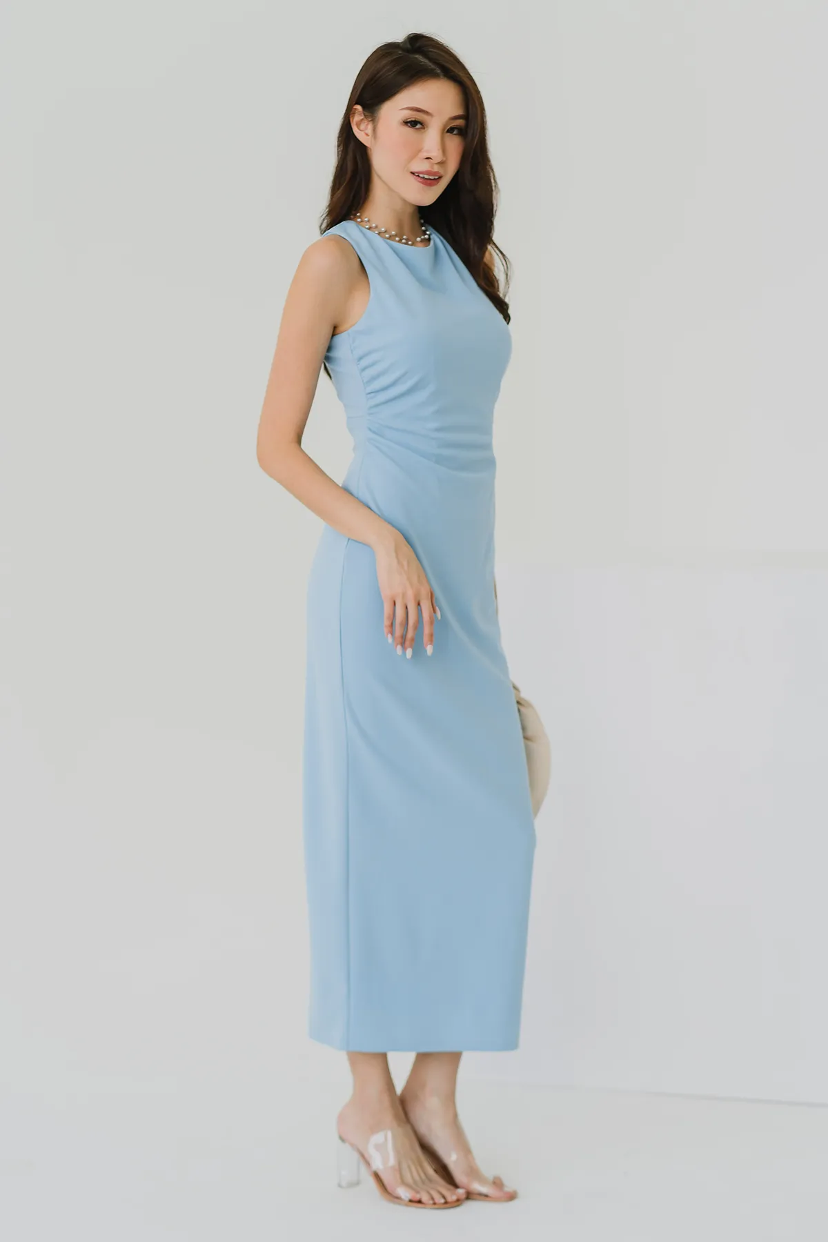 Glamour and Grand Cross Back Maxi Dress (Powder Blue)