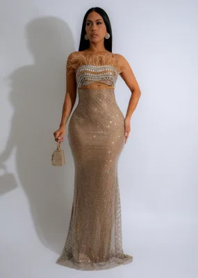 Glamour Mirage Rhinestones Maxi dress Nude