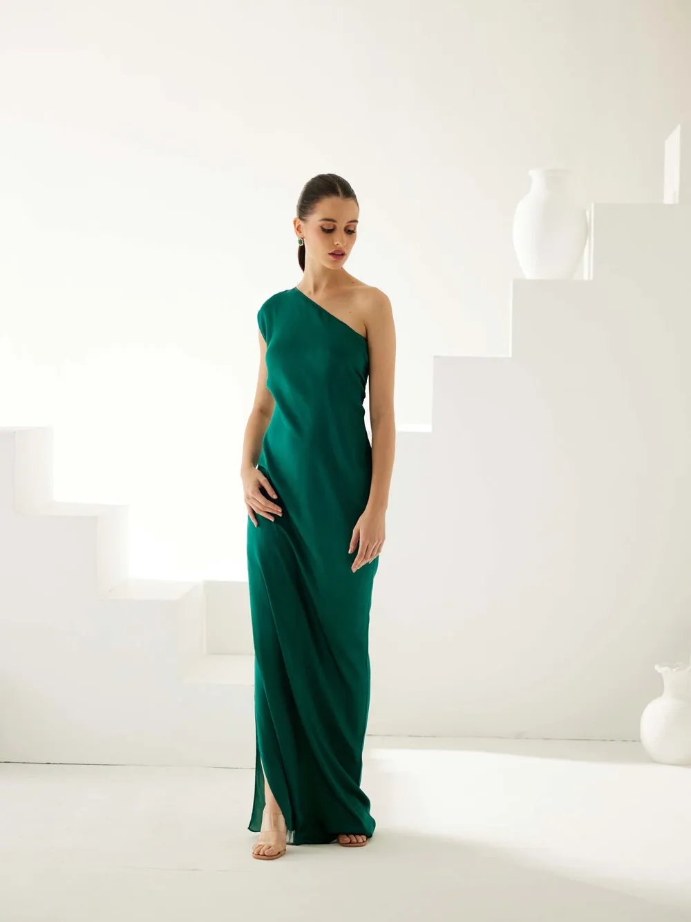 Green One Shoulder Maxi Dress