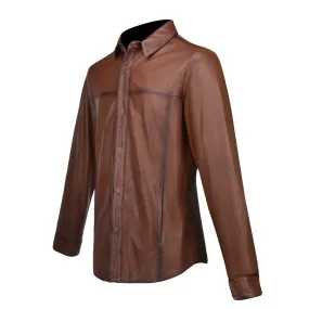 H265COC - Cuadra brown western fashion leather shirt jacket for men