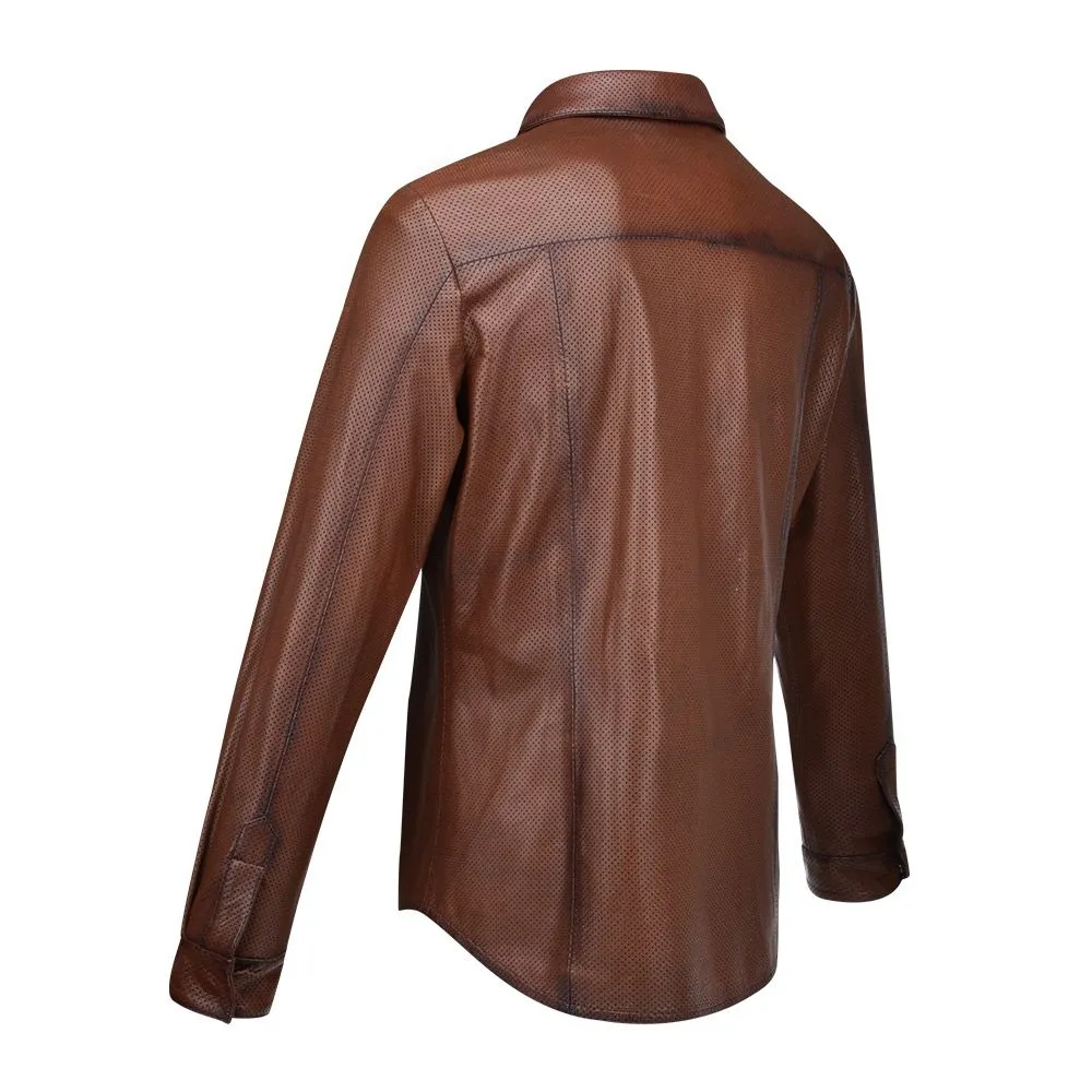 H265COC - Cuadra brown western fashion leather shirt jacket for men