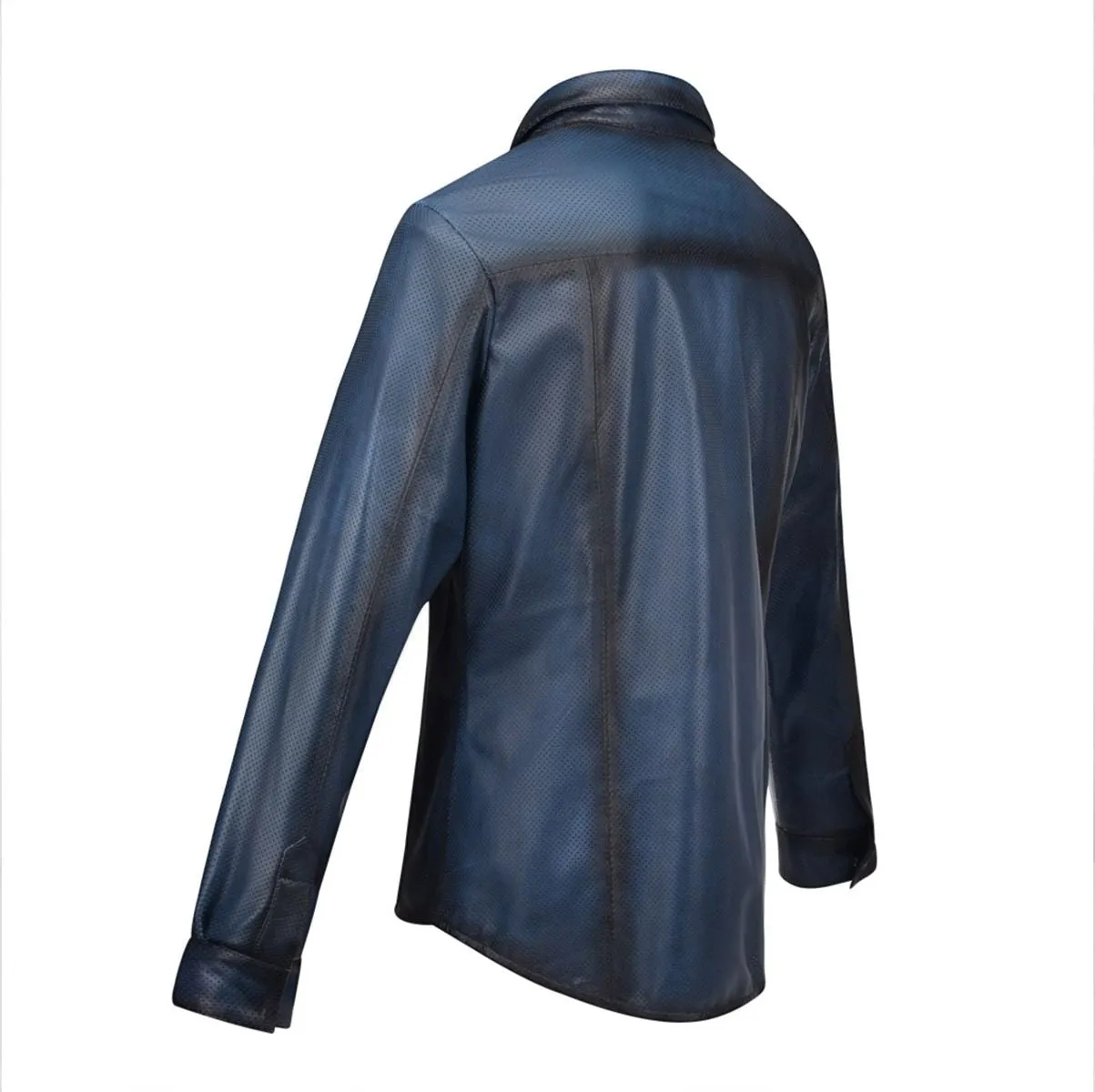 H265COC - Cuadra denim blue western fashion leather shirt jacket for men