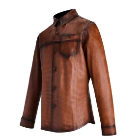 H280COC - Cuadra vegetal brown western fashion leather shirt jacket for men