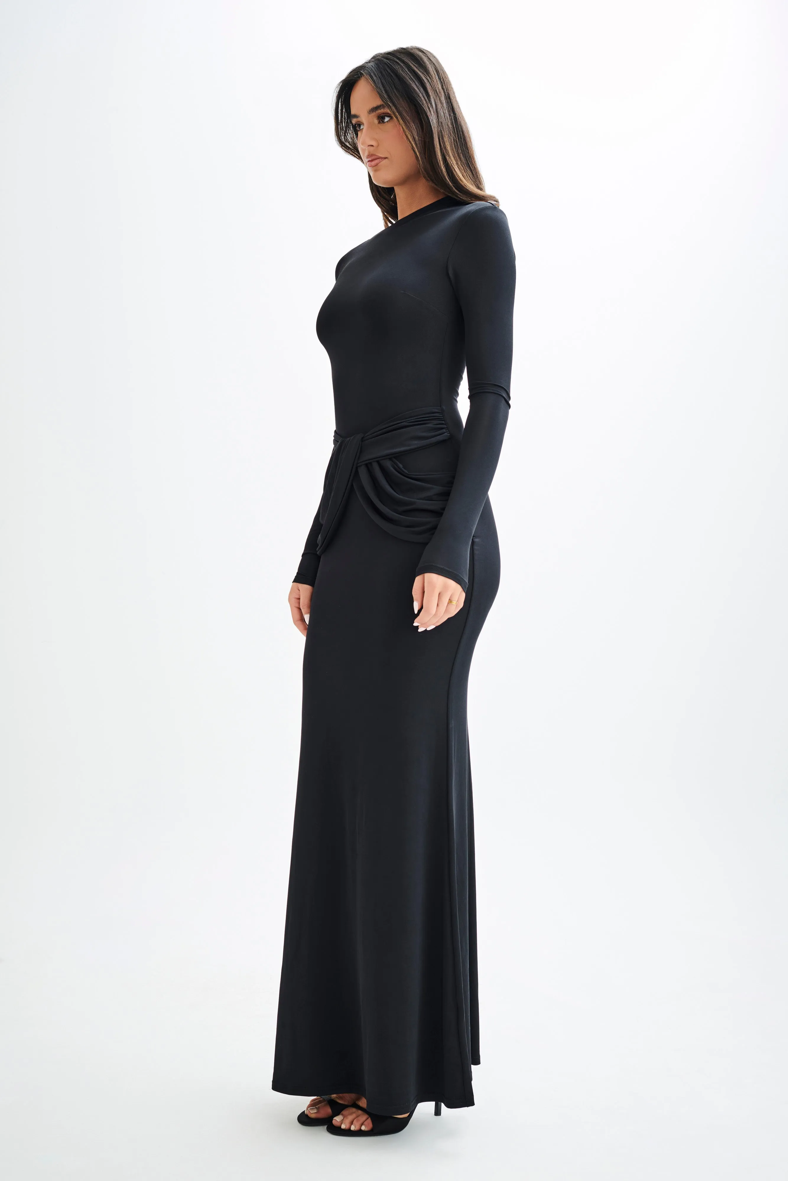 Halcyon Long Sleeve Slinky Maxi Dress - Black