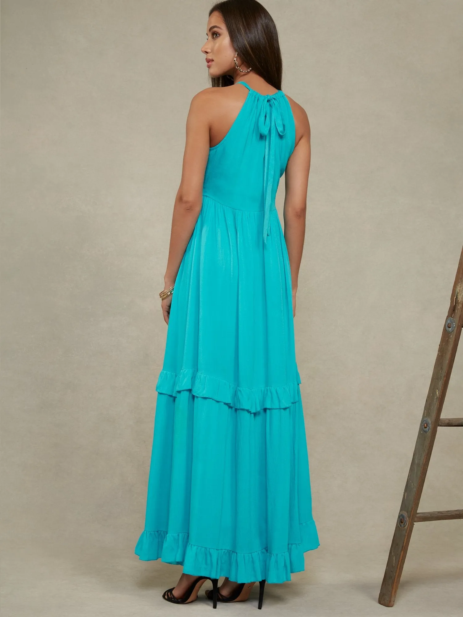 Halter Ruffle Maxi Dress