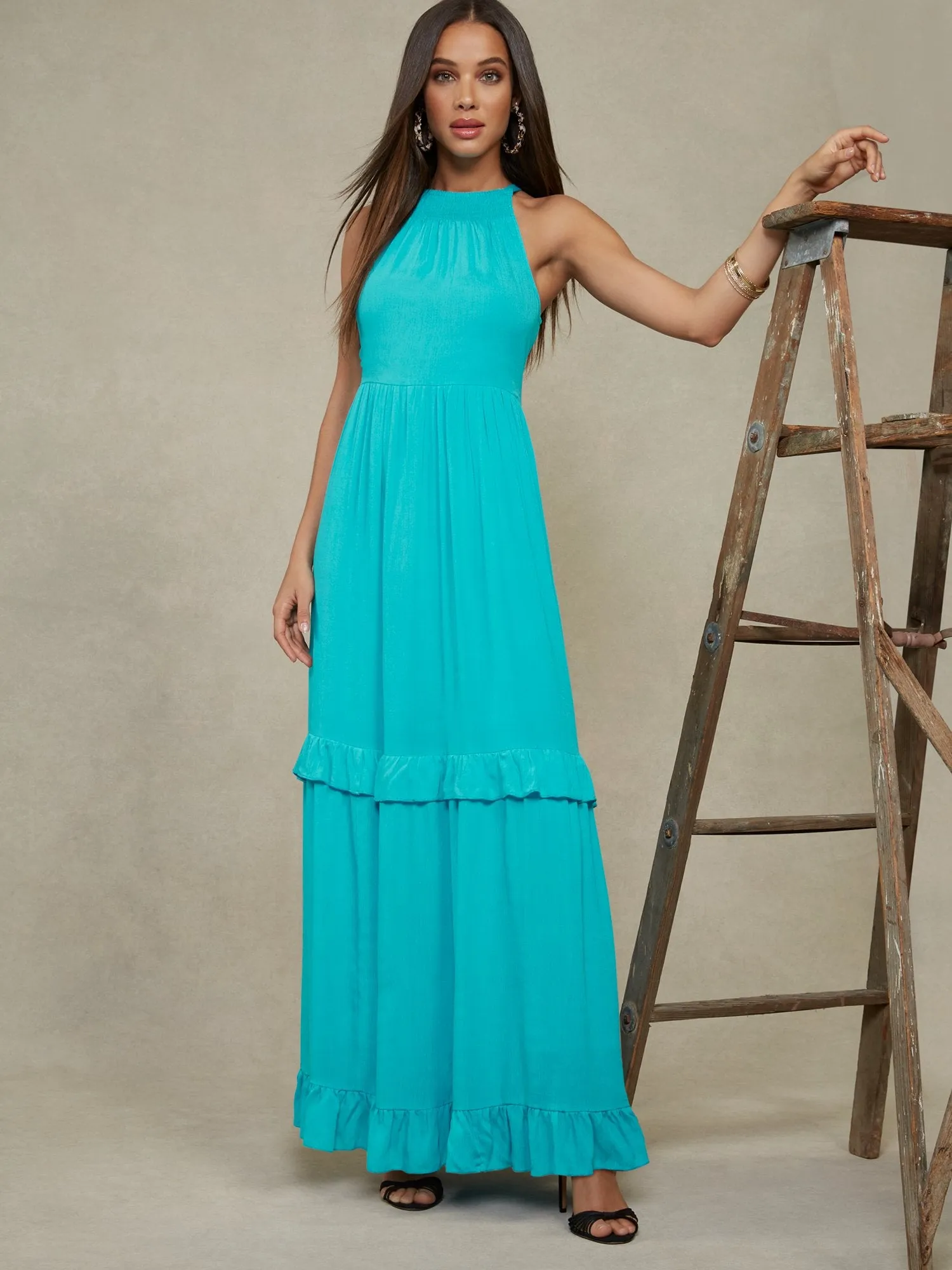 Halter Ruffle Maxi Dress