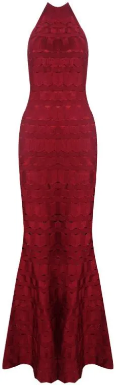 Halter Zig-Zag Design Maxi Bandage Dress