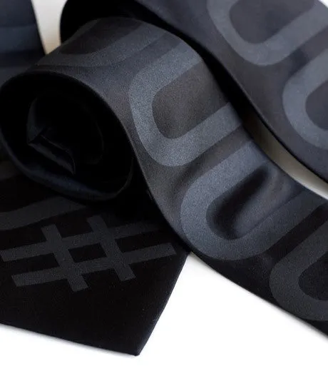 Hexadecimal Code Silk Necktie. Black Tie #000000.