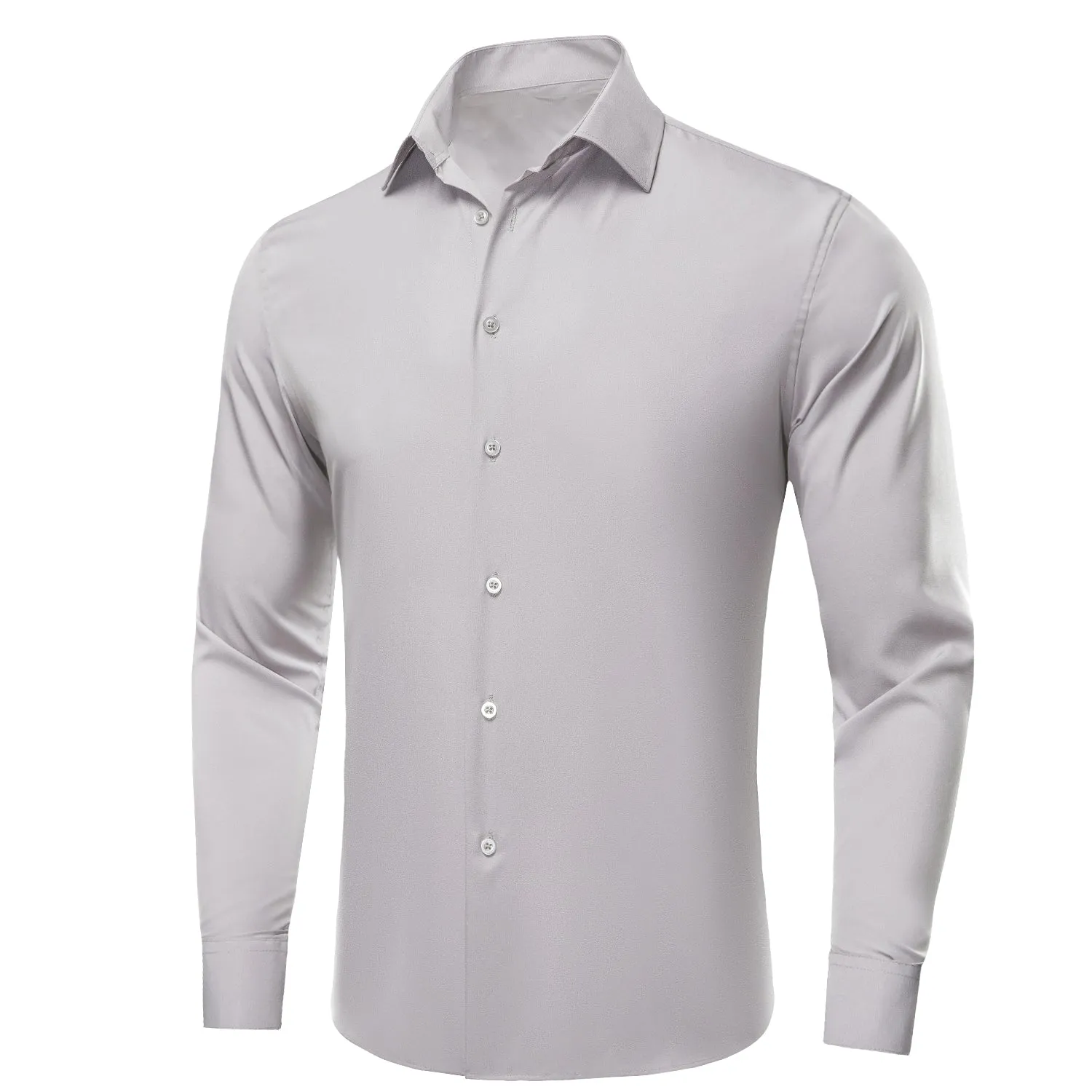 Hi-Tie Light Gray Dress Shirt Luxury Grey Solid Mens Long Sleeve Shirt