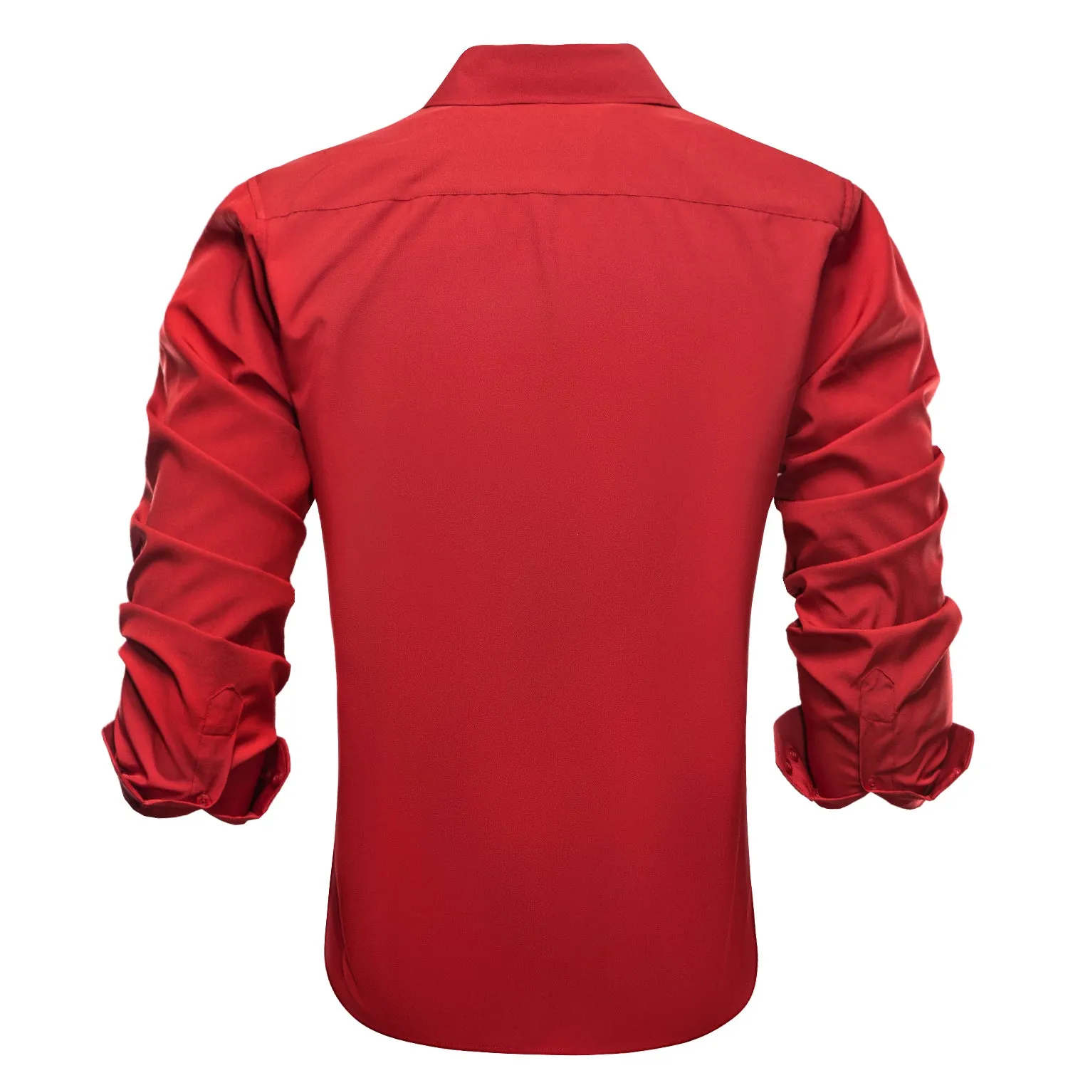 Hi-Tie Luxury Red Solid Men's Long Sleeve Dress Shirt for Wedding