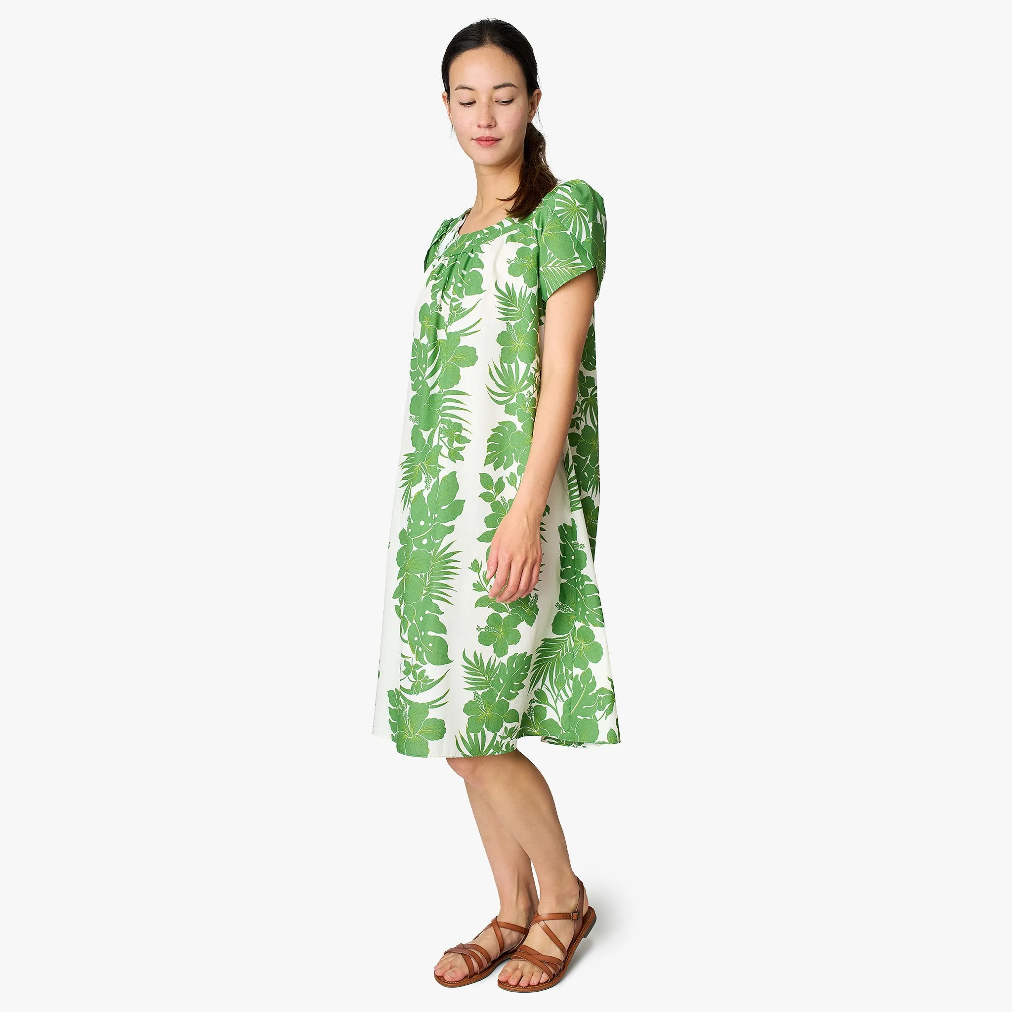 Hibiscus Palm Panel Tulip Sleeve Dress