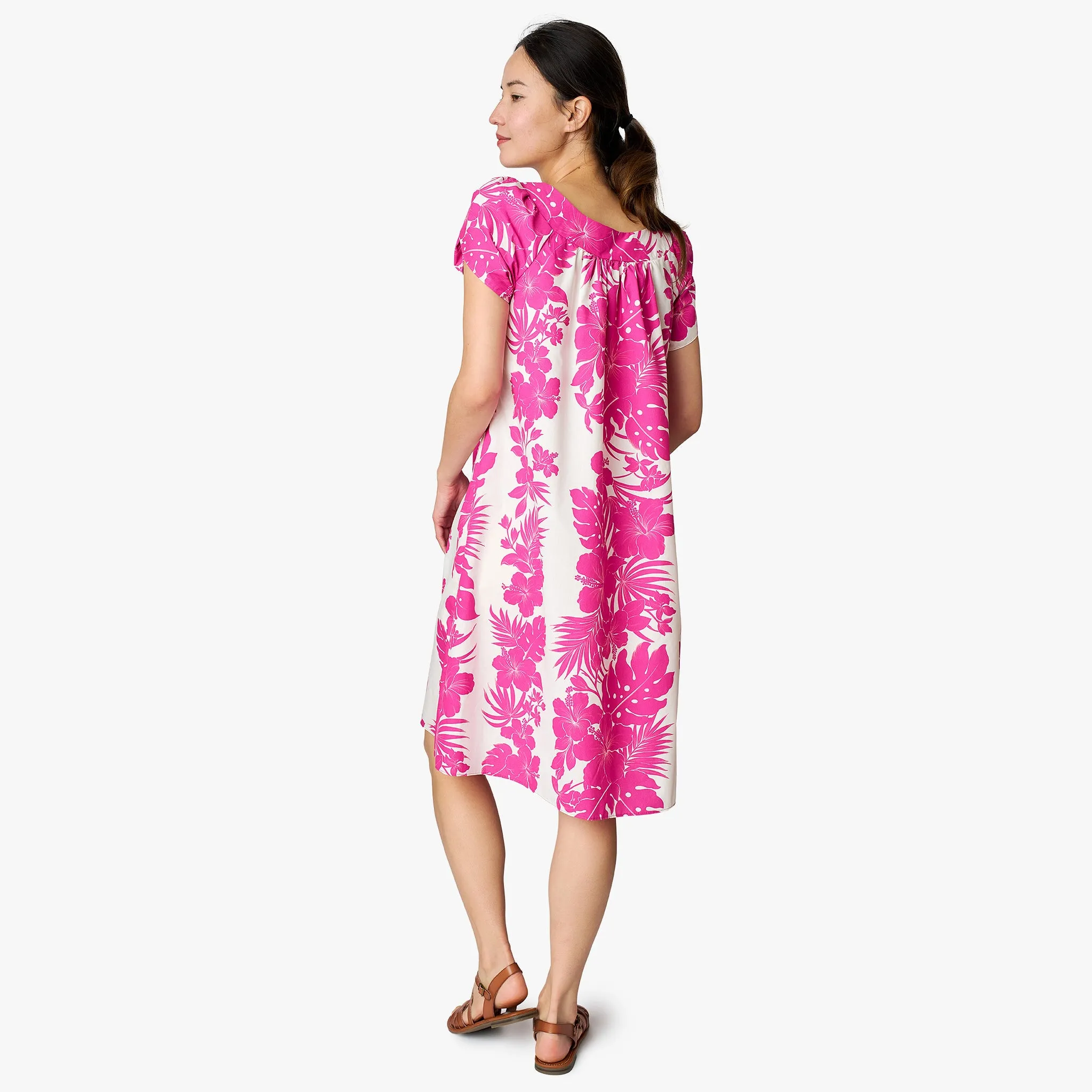 Hibiscus Palm Panel Tulip Sleeve Dress