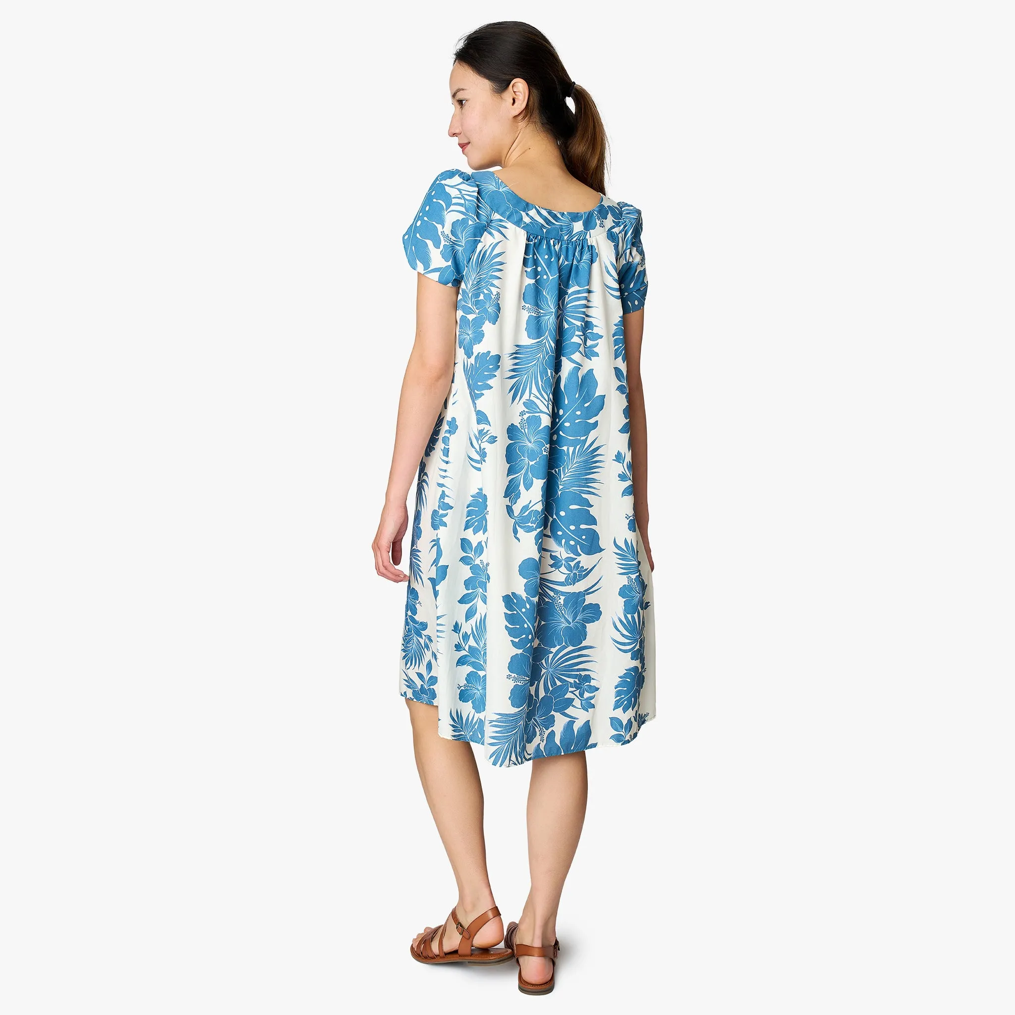 Hibiscus Palm Panel Tulip Sleeve Dress