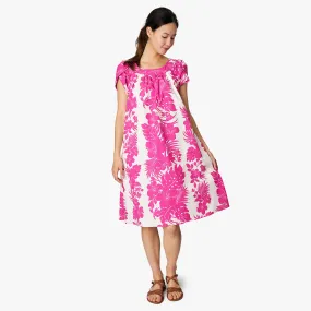 Hibiscus Palm Panel Tulip Sleeve Dress