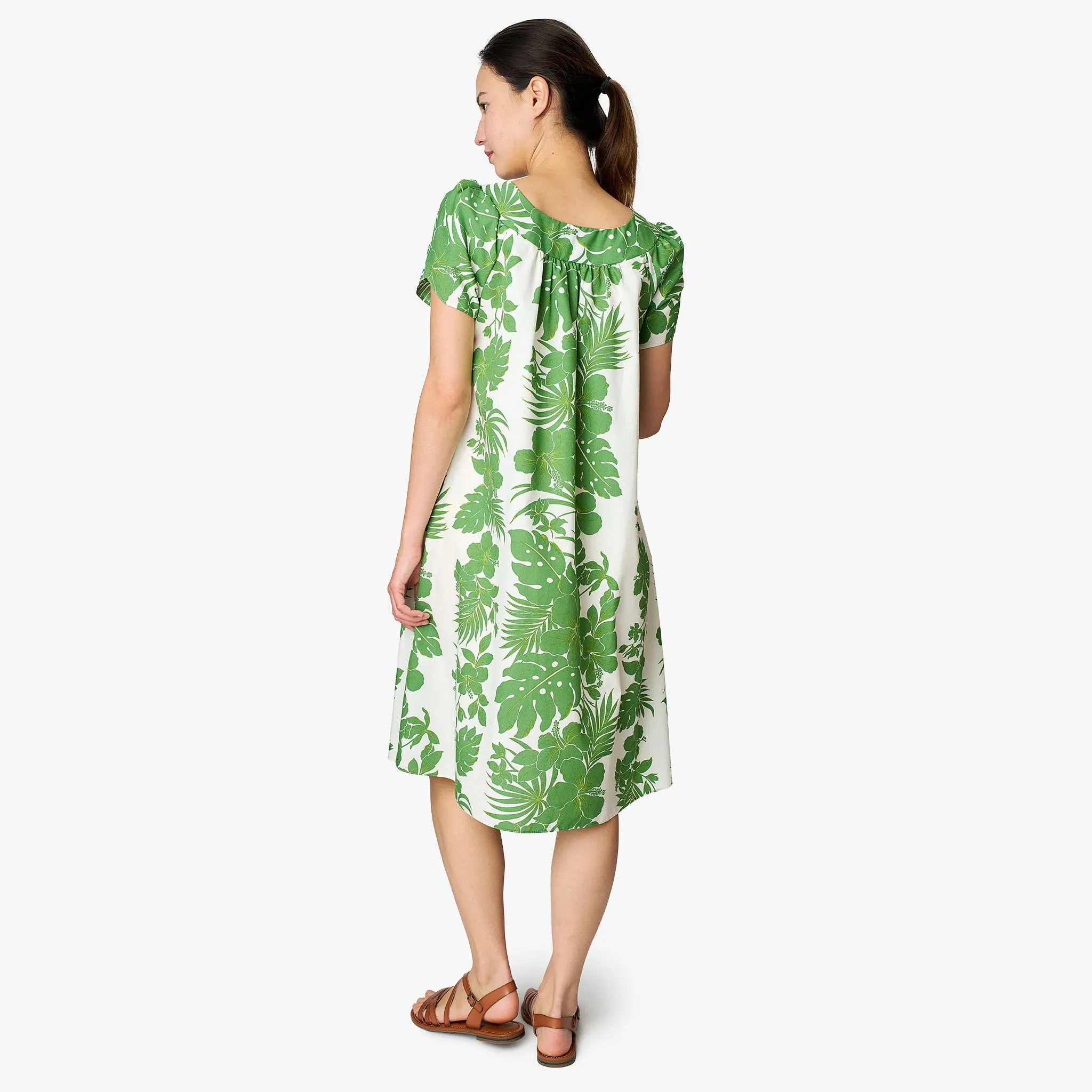 Hibiscus Palm Panel Tulip Sleeve Dress