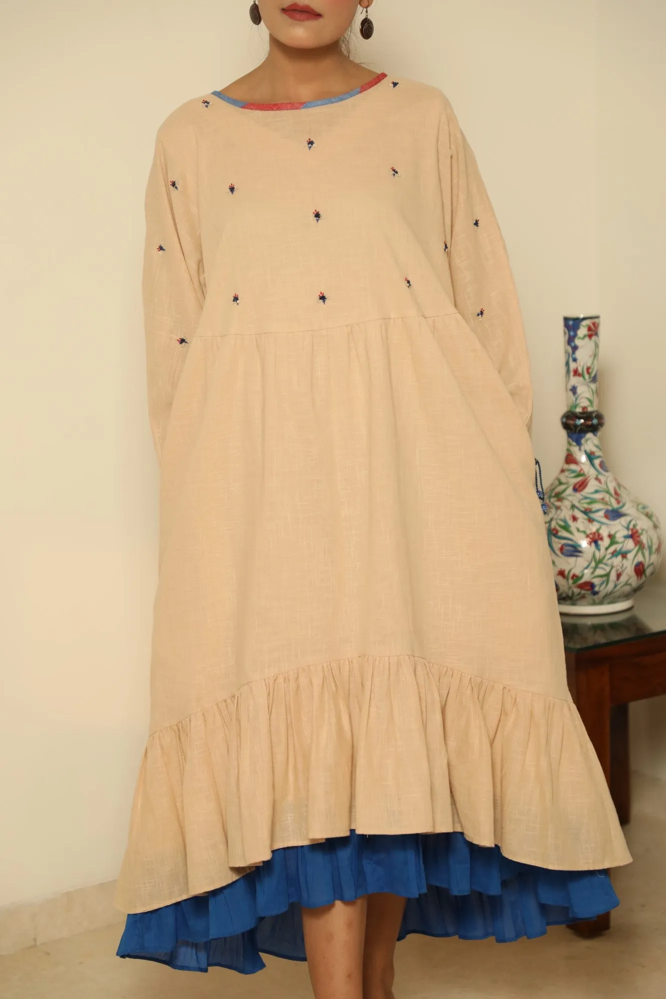 High-low layered Dress- Beige