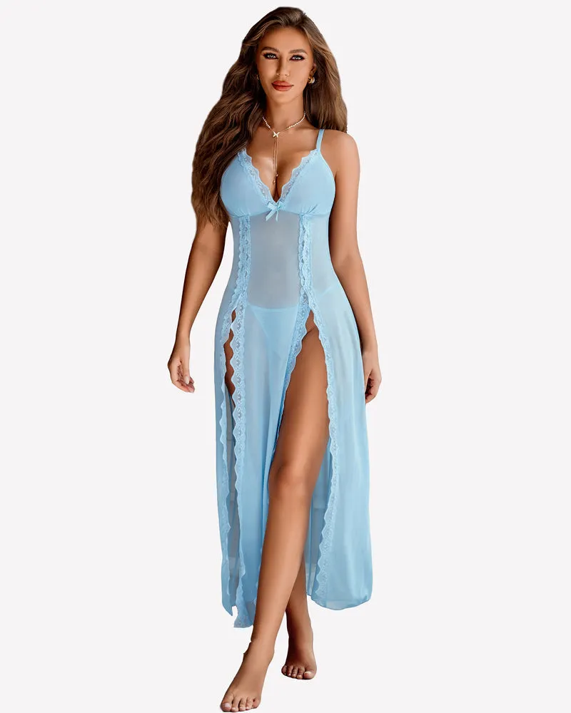 High Slit Lace Mesh Nightdress