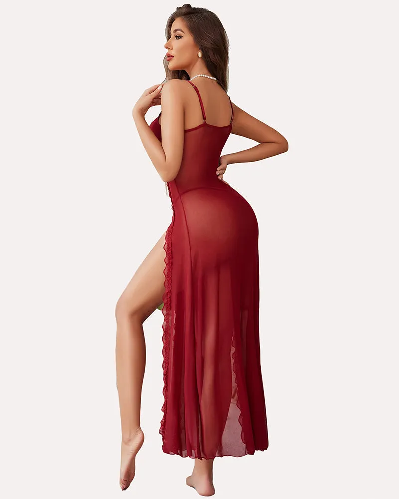 High Slit Lace Mesh Nightdress