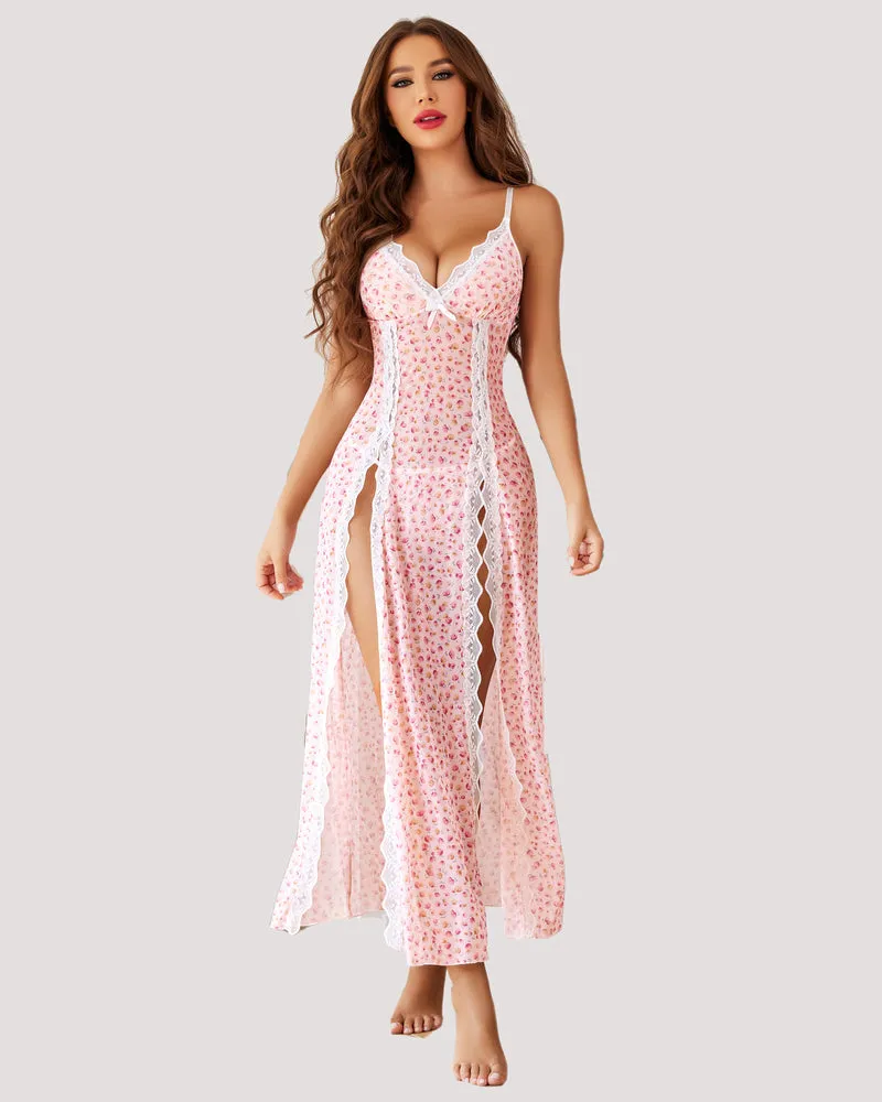 High Slit Lace Mesh Nightdress