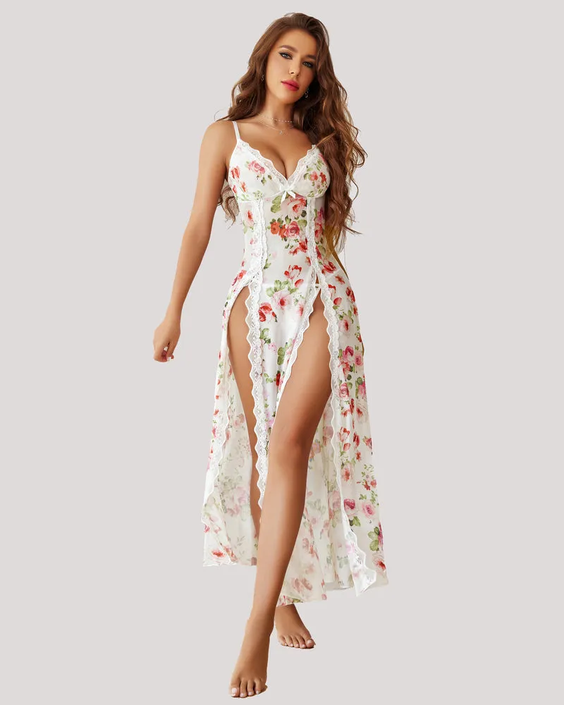 High Slit Lace Mesh Nightdress