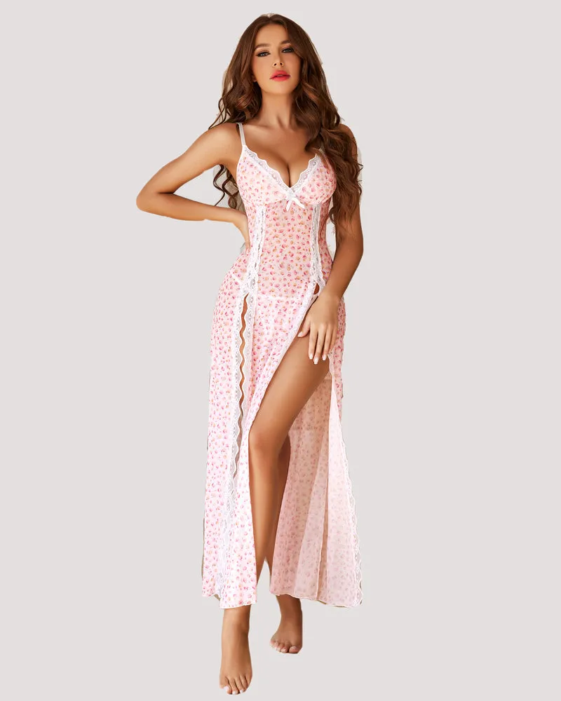 High Slit Lace Mesh Nightdress